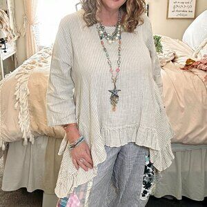 Hearts Desire Butterfly Long Linen Top One Size-Tan/Beige/ Boutique Artisan